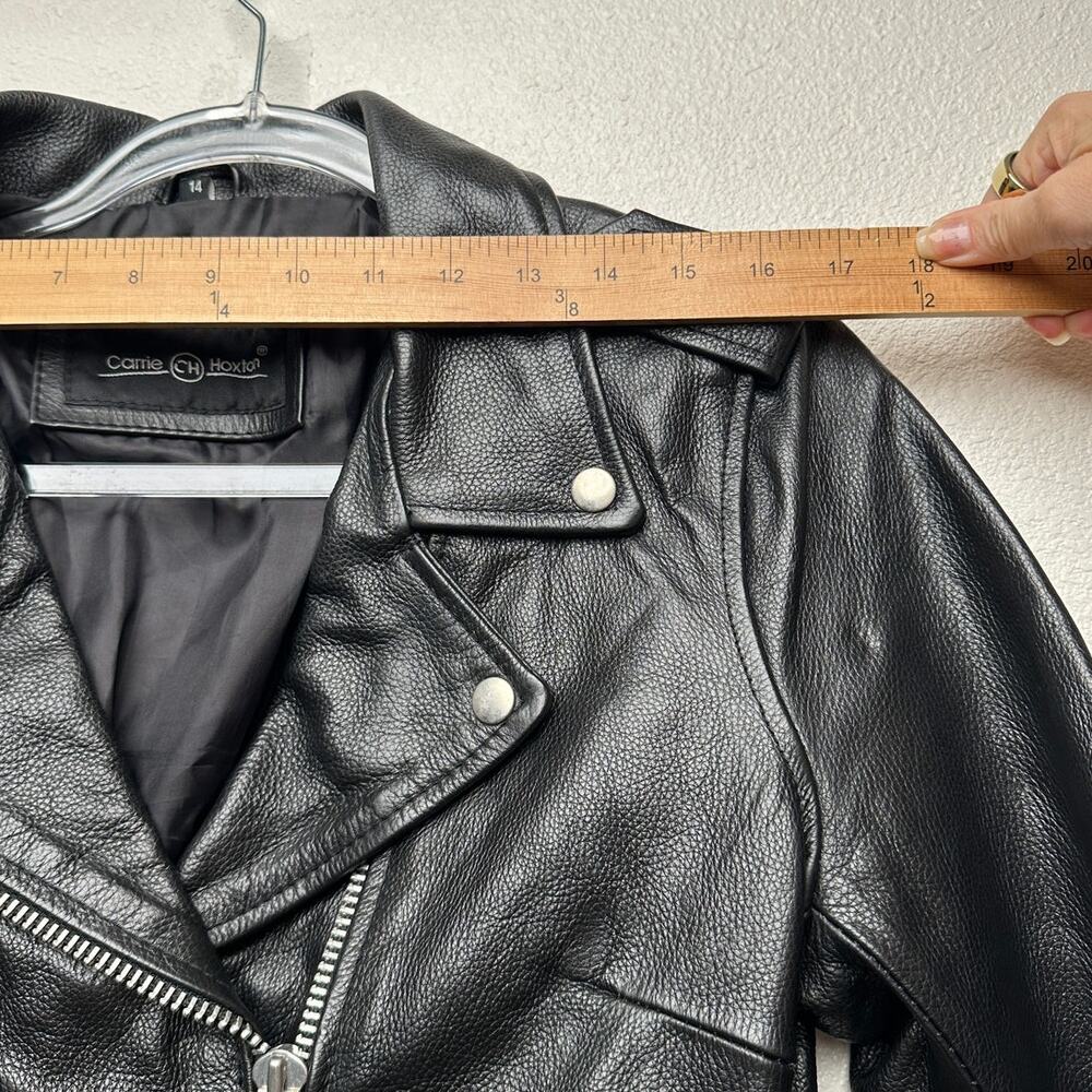 Carrie Hoxton Black Leather Moto Biker Jacket Women’s 14 Belted Zip - Picture 13 of 15